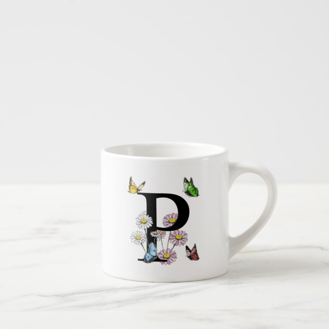 Tasse Expresso Lettre P Floral Papillon Monogramme initial (Droite)