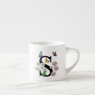 Tasse Expresso Lettre S Floral Butterfly Monogramme initial