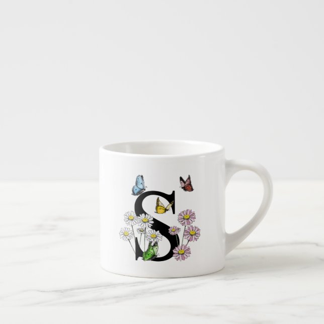 Tasse Expresso Lettre S Floral Papillon Monogramme Initiale   (Droite)
