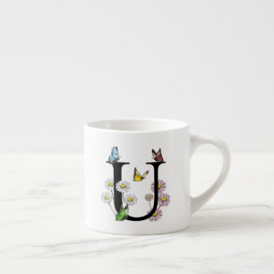 Tasse Expresso Lettre U Papillon Floral Monogramme Initiale 