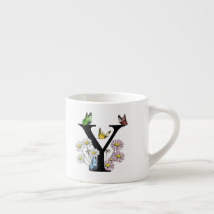 Tasse Expresso Lettre Y Monogramme de papillon floral initial