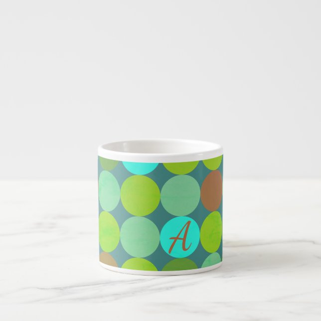 Tasse Expresso Lime Vert Turquoise Turquoise & Rust Cercles Monog (Devant)