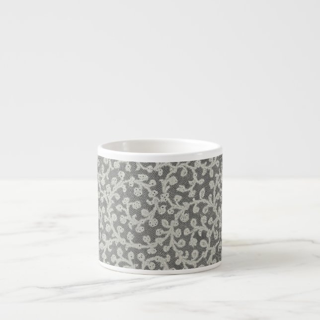 Tasse Expresso Linge de dentelle mariage blanc classique jolie (Devant)