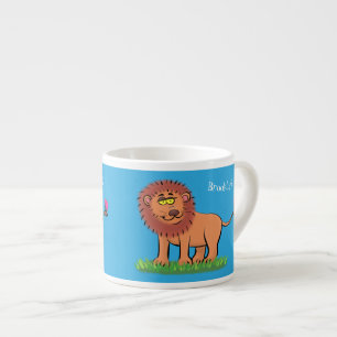Tasse Expresso Lion joyeux avec dessin animé de papillon