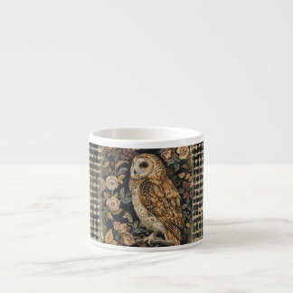 Tasse Expresso Lovely Owl in the Flowers Garden ,Gold Checkered ,