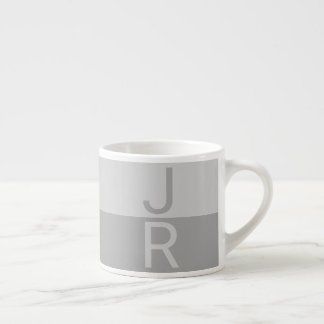 Tasse Expresso Lumineuses Gris & Gris Initiales Modernes Monogram (Droite)