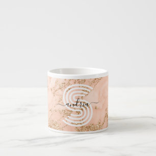 Tasse Expresso Marbre rose Parties scintillant or, Nom du script 