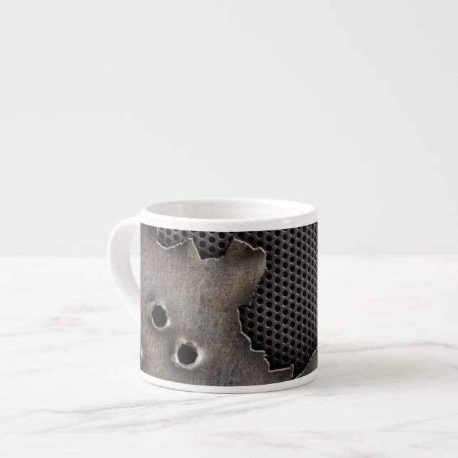 Tasse Expresso Métal avec l'arrière - plan de trous de balle (Devant gauche)