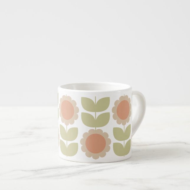 Tasse Expresso  Mid-Century Pastel Pink Retro Floral Pattern (Devant droit)
