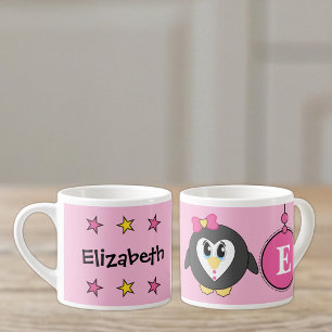 Tasse Expresso Mignon pingouin rose jaune avec des étoiles pour e