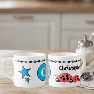 Tasse Expresso Mignonne coccinelle prénom initiale bleue pour enf