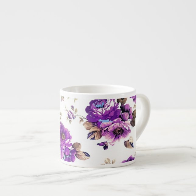 Tasse Expresso Modèle floral violet (Devant droit)