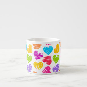 Tasse Expresso Moderne et Fille Vibrant Doodled Hearts Motif