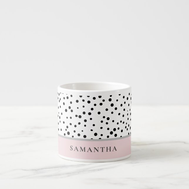 Tasse Expresso Moderne Girly Pastel Rose Avec Nom Personnalisé (Devant)