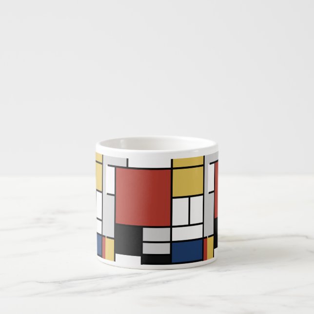 Tasse Expresso Mondrian Peinture Rouge Plane Jaune Noir Gris Bleu (Devant)