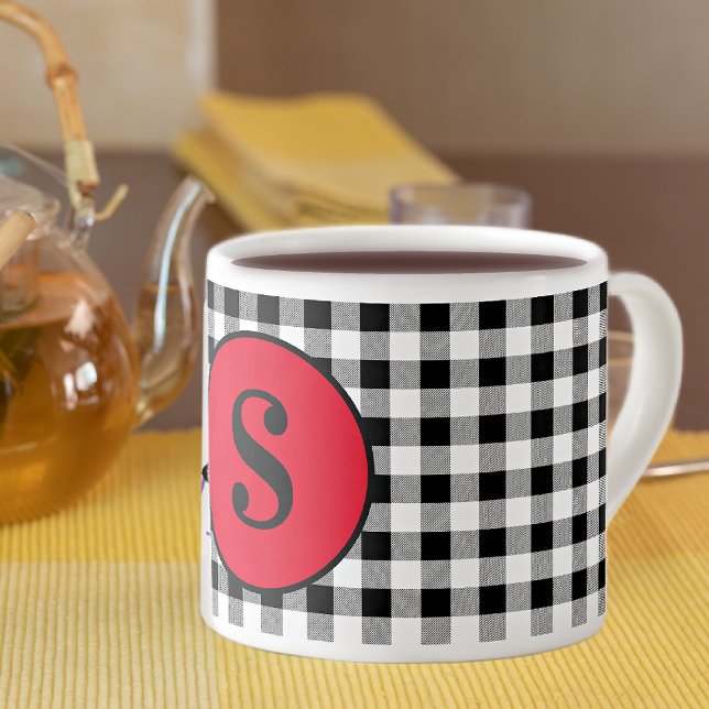 Tasse Expresso Monogram Buffalo Check & Stylish Red 6oz. (Créateur téléchargé)