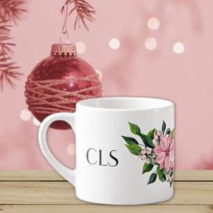 Tasse Expresso Monogramme & citation, décoration de poinsettia ro