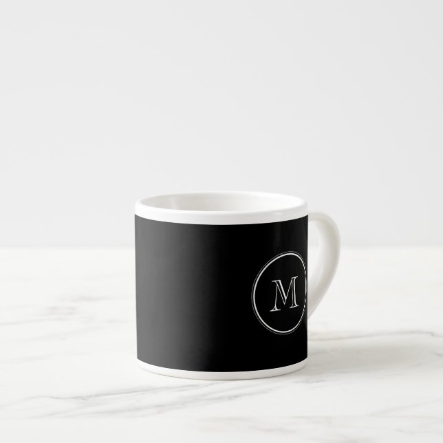 Tasse Expresso Monogramme Couleur noir initial haut de gamme (Devant droit)