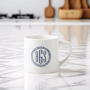 Tasse Expresso Monogramme de la corde bleue de la marine nautique