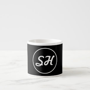 Tasse Expresso Monogramme de style rétro-moderne cool   Noir et b
