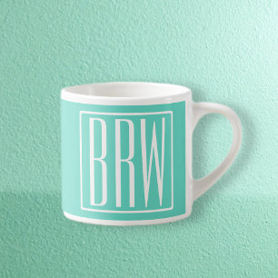Tasse Expresso Monogramme Initiales 3 Modernes Gras Blanc Sur A
