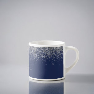 Tasse Expresso Monogramme métallique pailleté bleu marine argenté