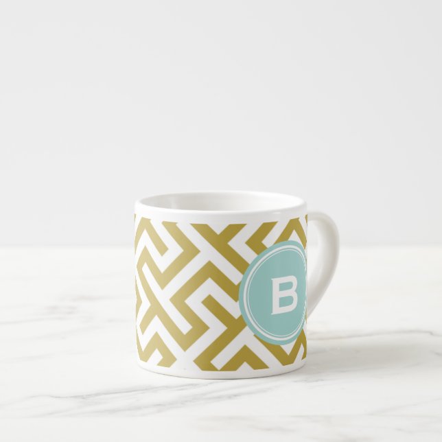 Tasse Expresso Monogramme motif géométrique clé or moderne grec (Devant droit)