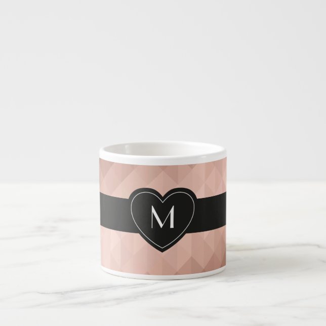Tasse Expresso Monogramme noir coeur chic rose or géométrique (Devant)