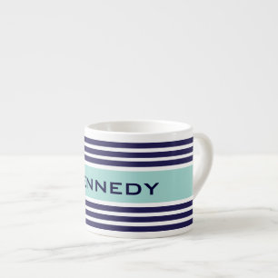 Tasse Expresso Monogramme personnalisé Mint Green & Navy Blue St