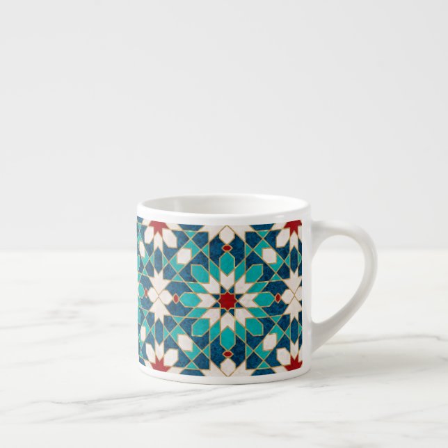 Tasse Expresso Mosaïque marocaine de marbre blanc Turquoise bleu  (Droite)
