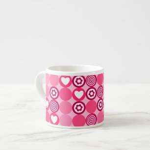 Tasse Expresso Motif abstrait rose avec points, fleurs, coeurs