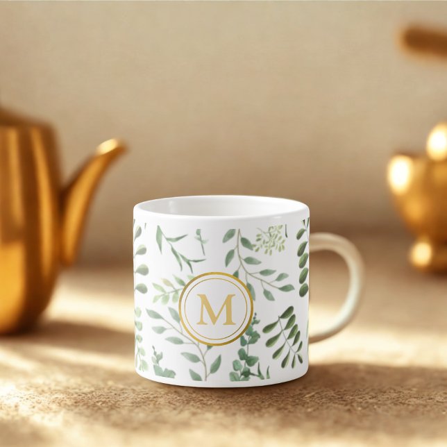 Tasse Expresso Motif botanique vert de forêt feuille (Créateur téléchargé)