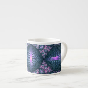 Tasse Expresso Motif d'art fractal 3D turquoise violet rose