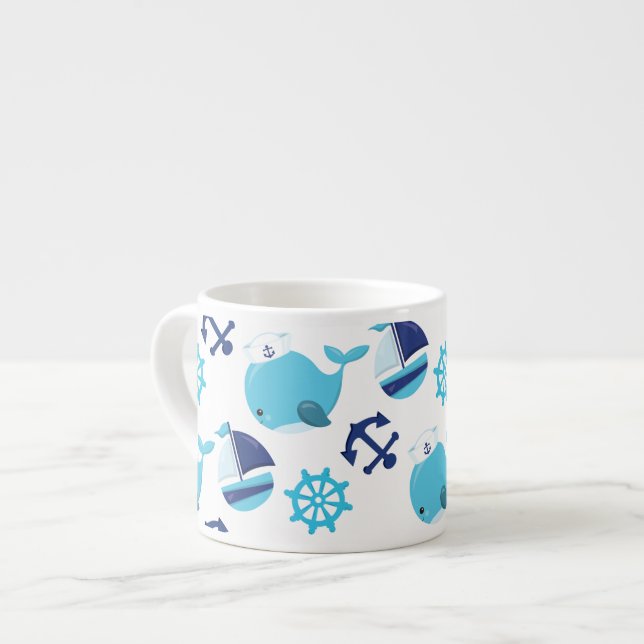 Tasse Expresso Motif De Baleines, Beaux Baleines, Baleines Bleues (Devant gauche)