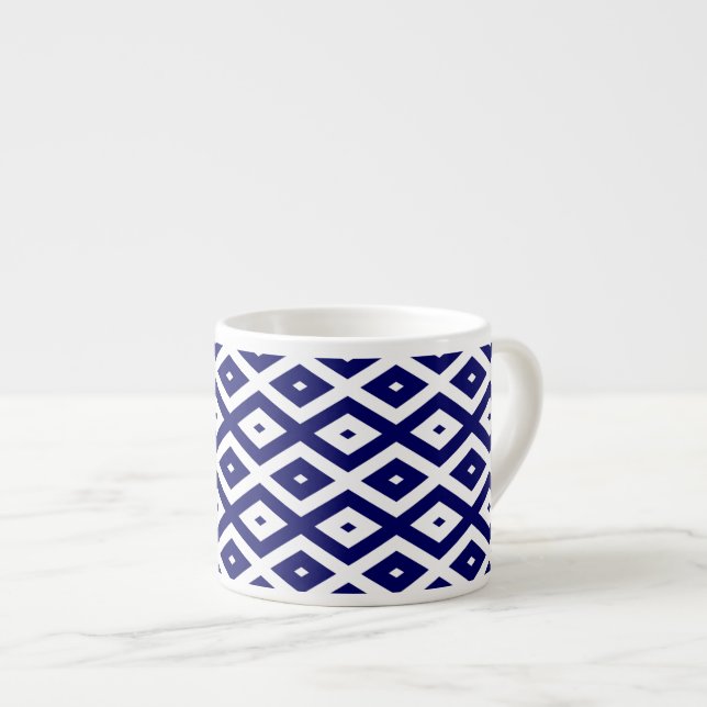 Tasse Expresso Motif de diamants bleu et blanc de la marine (Devant droit)