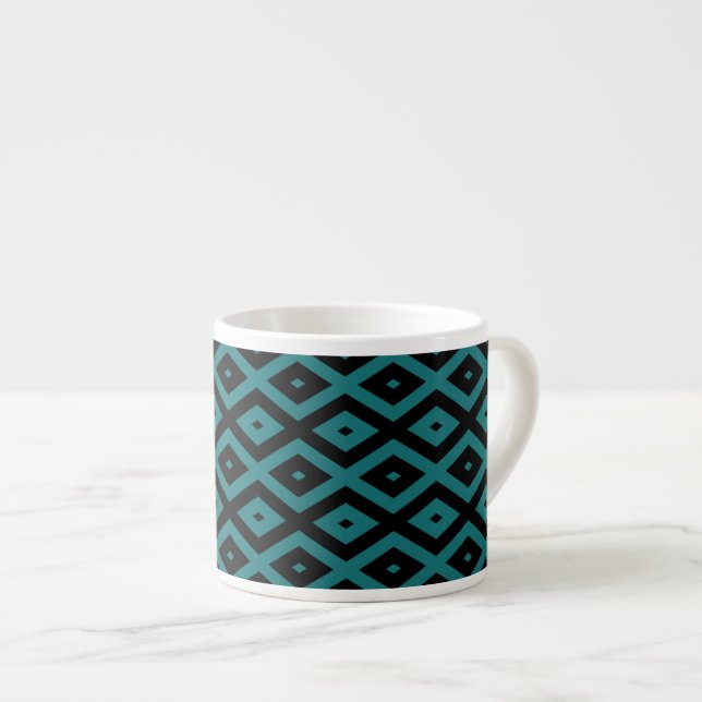 Tasse Expresso motif de diamants turquoise et noir (Devant droit)