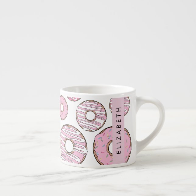 Tasse Expresso Motif De Donuts, Donuts Roses, Glace, Votre Nom (Droite)