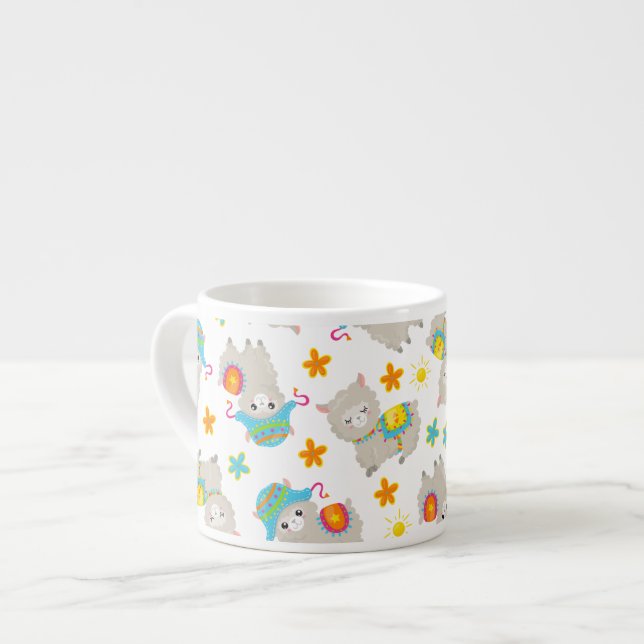 Tasse Expresso Motif De Llamas, Cute Llamas, Alpacas, Fleurs (Devant gauche)