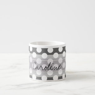 Tasse Expresso Motif de point de Polka blanc gris de monogramme