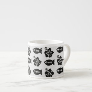 Tasse Expresso Motif de poisson et de fleur Tiki noir et blanc