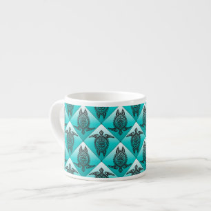 Tasse Expresso Motif de tortues de mer de Shamanic - cyan