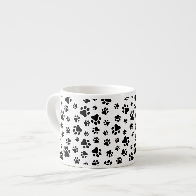 Tasse Expresso Motif des pattes, pattes de chien, noir et blanc (Devant gauche)