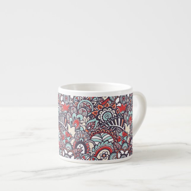Tasse Expresso Motif floral de griffonnage de Paisley (Devant droit)