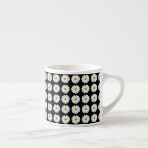 Tasse Expresso Motif floral Marguerite blanche sur fond noir