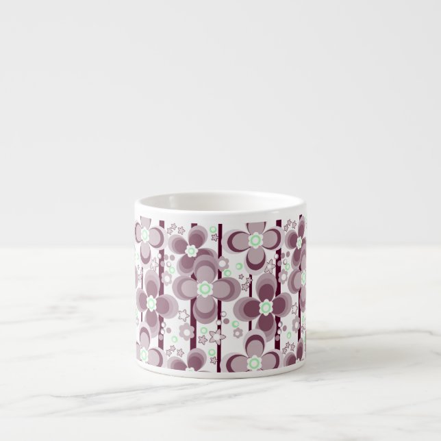 Tasse Expresso motif floral marron et blanc (Devant)
