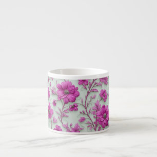 Tasse Expresso Motif floral rose vibrant avec fleurs magenta