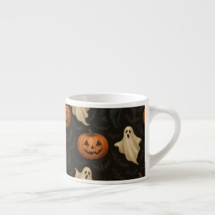 Tasse Expresso Motif Halloween Fantômes Citrouilles Chats Noirs