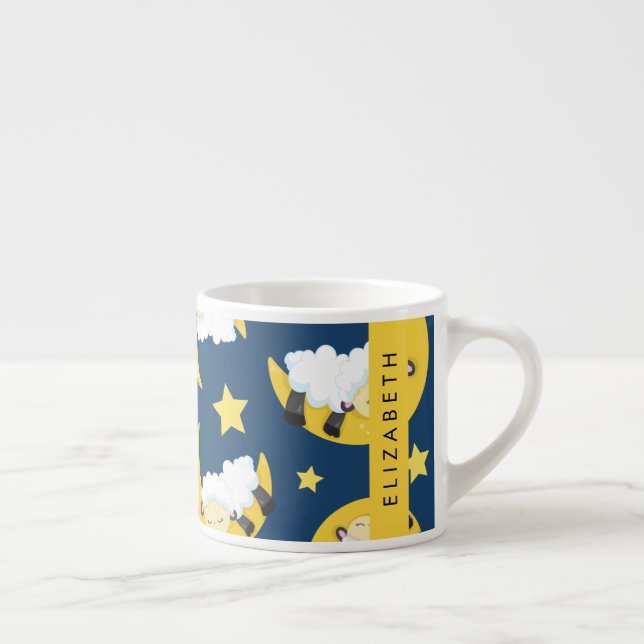 Tasse Expresso Motif mouton, Mouton dormant, Lune, Votre Nom (Droite)