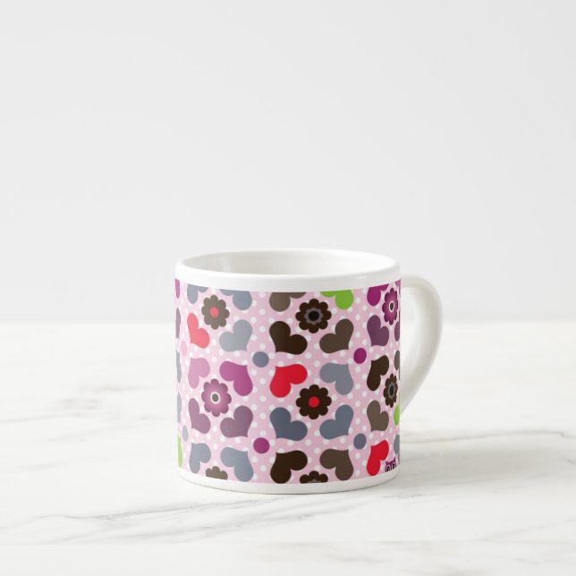 Tasse Expresso motif rose de fleurs et de hiboux (Devant droit)