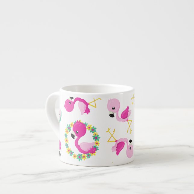 Tasse Expresso Motif tropical, Flamants roses, pastèques, Fleurs (Devant gauche)